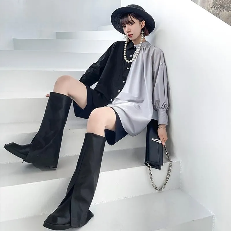 Hekima Two Tone Long Sleeve Irregular Shirt