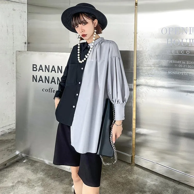Hekima Two Tone Long Sleeve Irregular Shirt