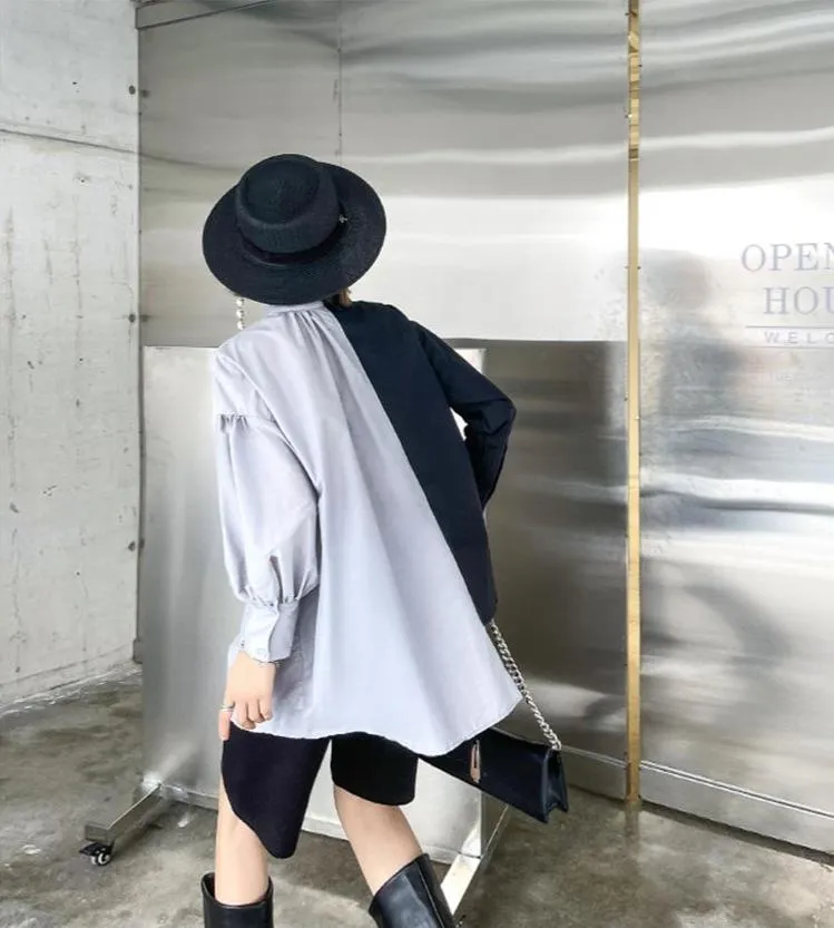 Hekima Two Tone Long Sleeve Irregular Shirt