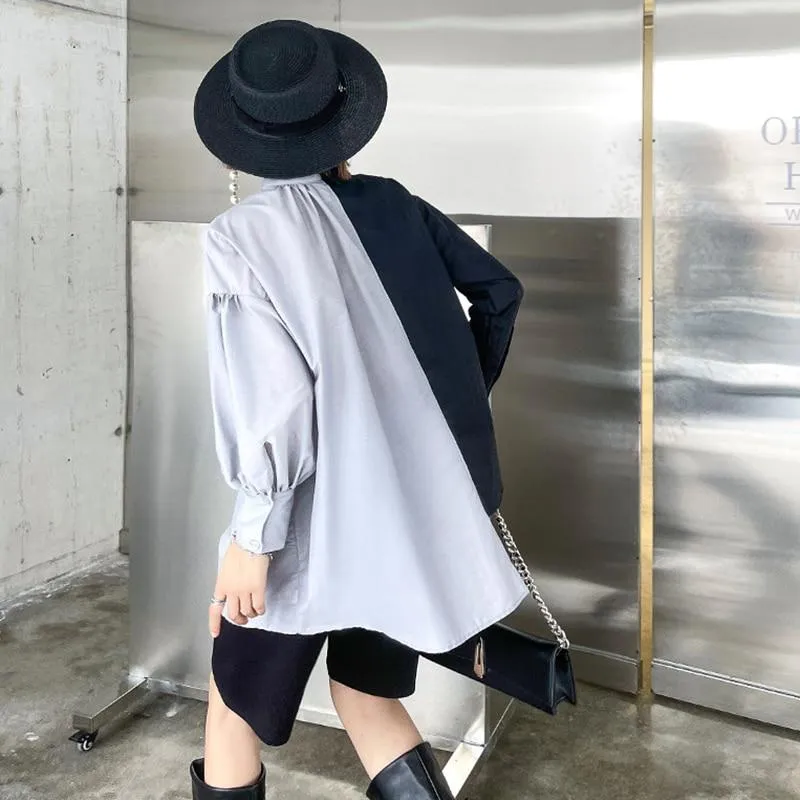 Hekima Two Tone Long Sleeve Irregular Shirt