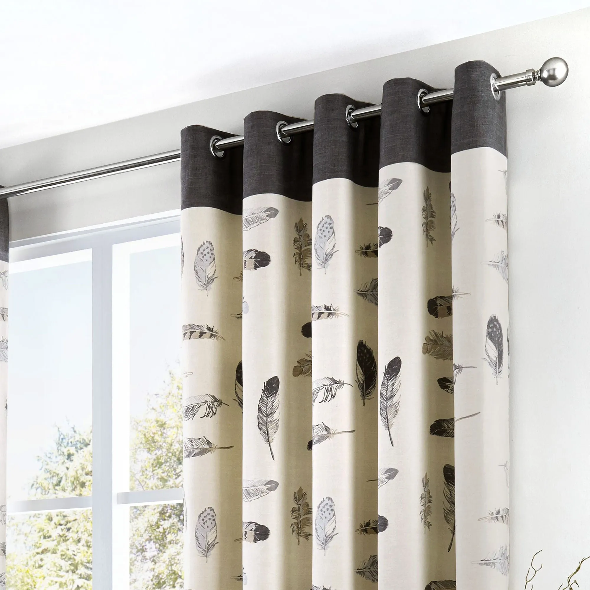 Idaho Pair of Eyelet Curtains by Fusion in Charcoal