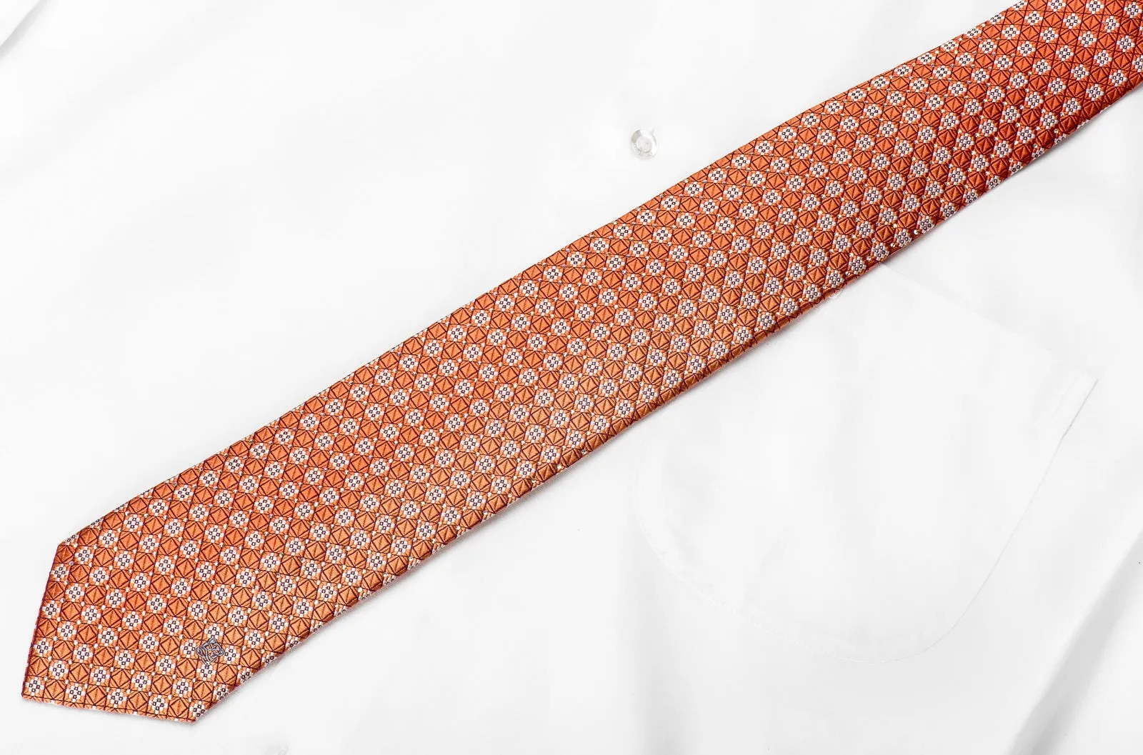 Louis Quatorze Men's Crystal Rhinestone Necktie Trellis On Orange With Silver Sparkles