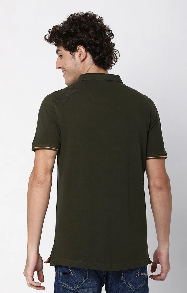 Men Premium Riffle Green Cotton Regular Fit Polo T-Shirt Underjeans By Spykar