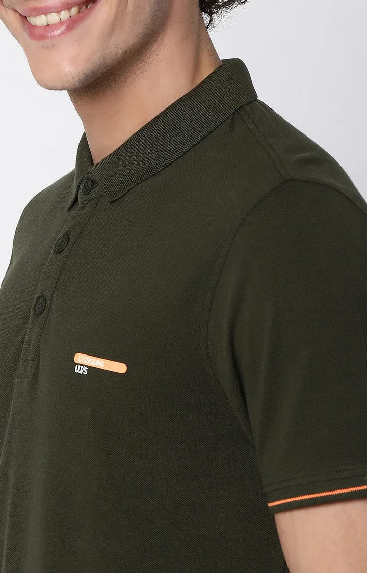 Men Premium Riffle Green Cotton Regular Fit Polo T-Shirt Underjeans By Spykar