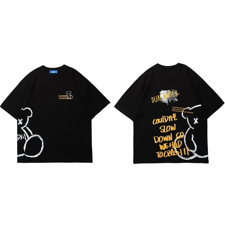 Men's Bear Letter Printed T-Shirt - Streetwear Harajuku