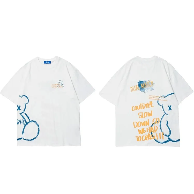 Men's Bear Letter Printed T-Shirt - Streetwear Harajuku