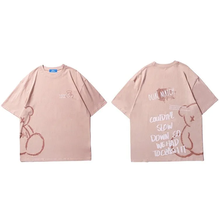 Men's Bear Letter Printed T-Shirt - Streetwear Harajuku