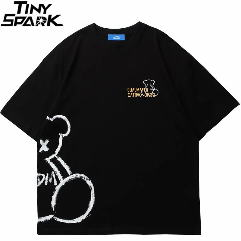 Men's Bear Letter Printed T-Shirt - Streetwear Harajuku
