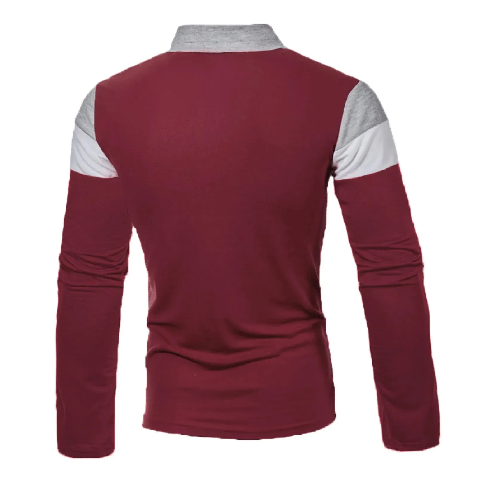 Men's Casual Patchwork Polo Long Sleeve Button-Down Shirt