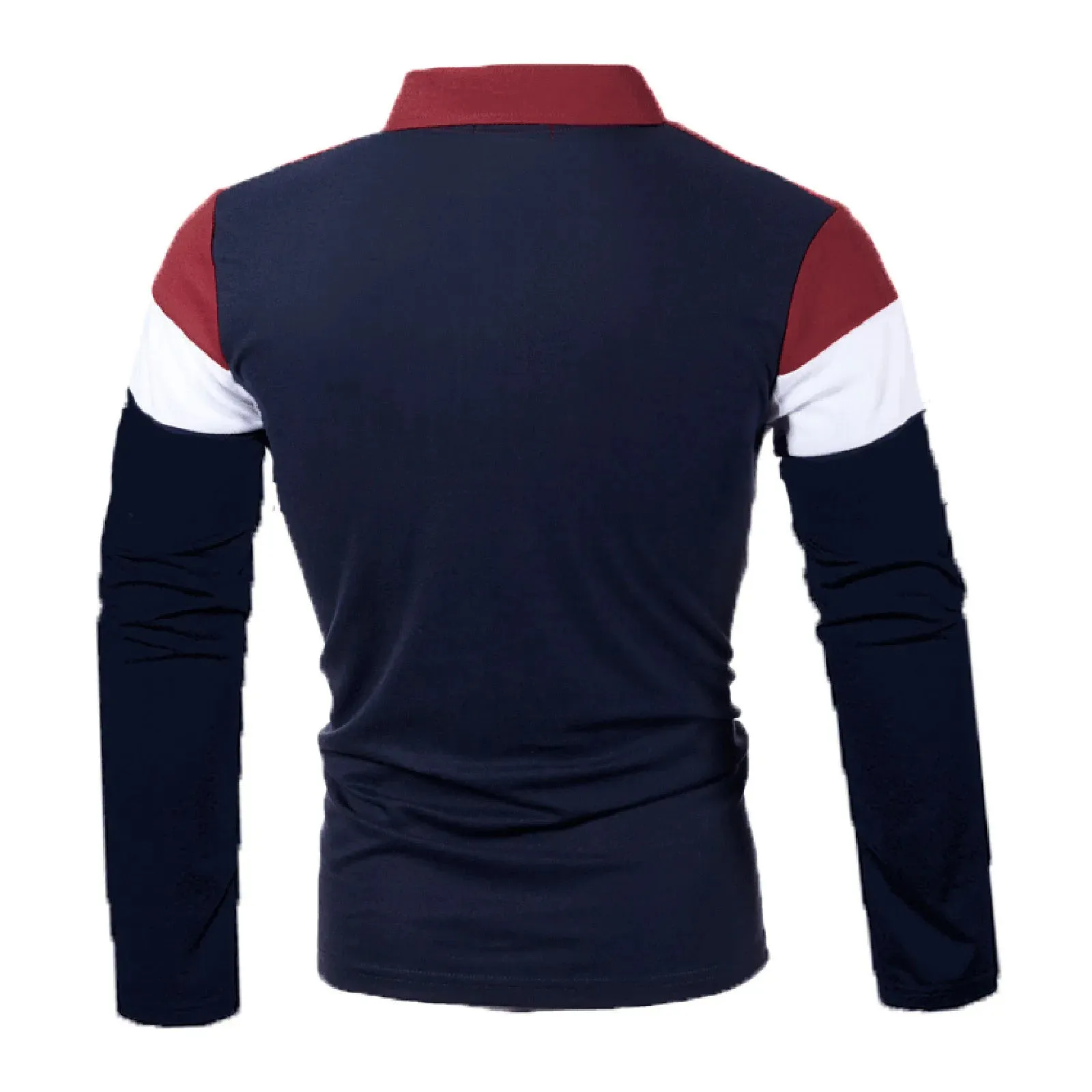 Men's Casual Patchwork Polo Long Sleeve Button-Down Shirt