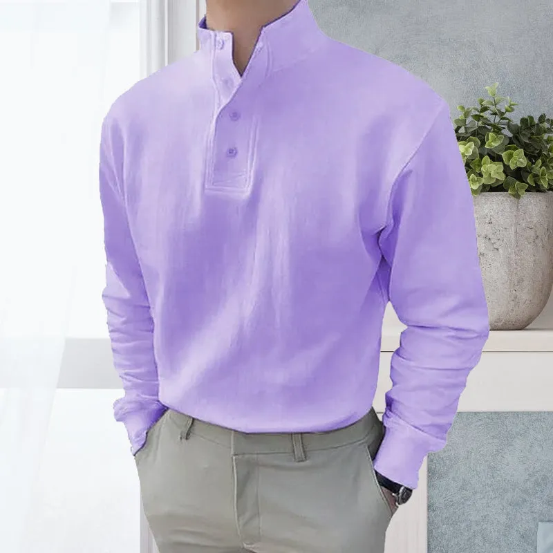 Men's High Neck and Long Sleeve Polo Shirt