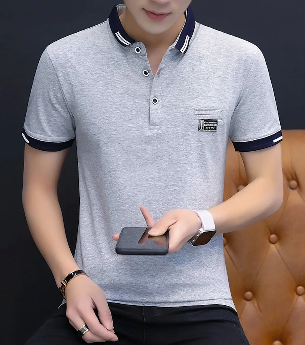 Mens Short Sleeve Two Tone Polo Shirt