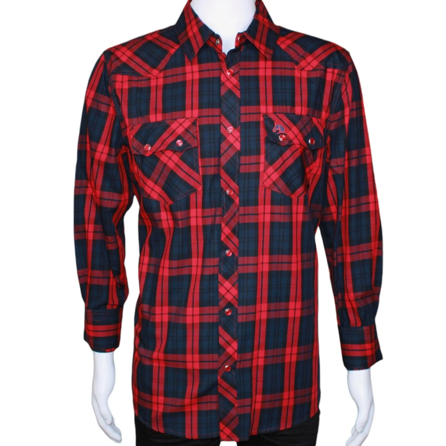 Men's White Diamonds Long Sleeve Western Shirt - Red