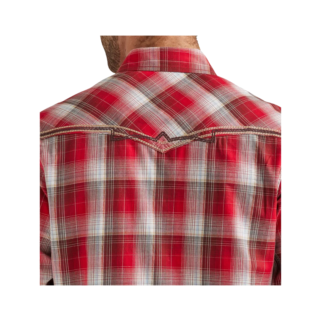 Men's Wrangler Rock 47 with Decorative Stitching in Red Apple Plaid Shirt