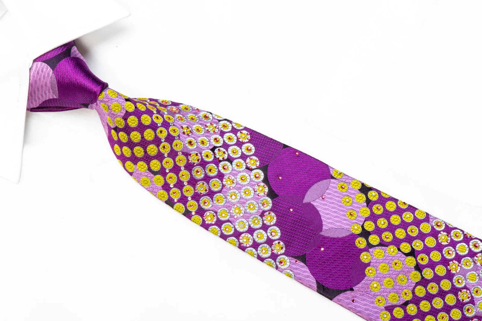 Metro City Rhinestone Silk Tie Green Purple Geometric Circles