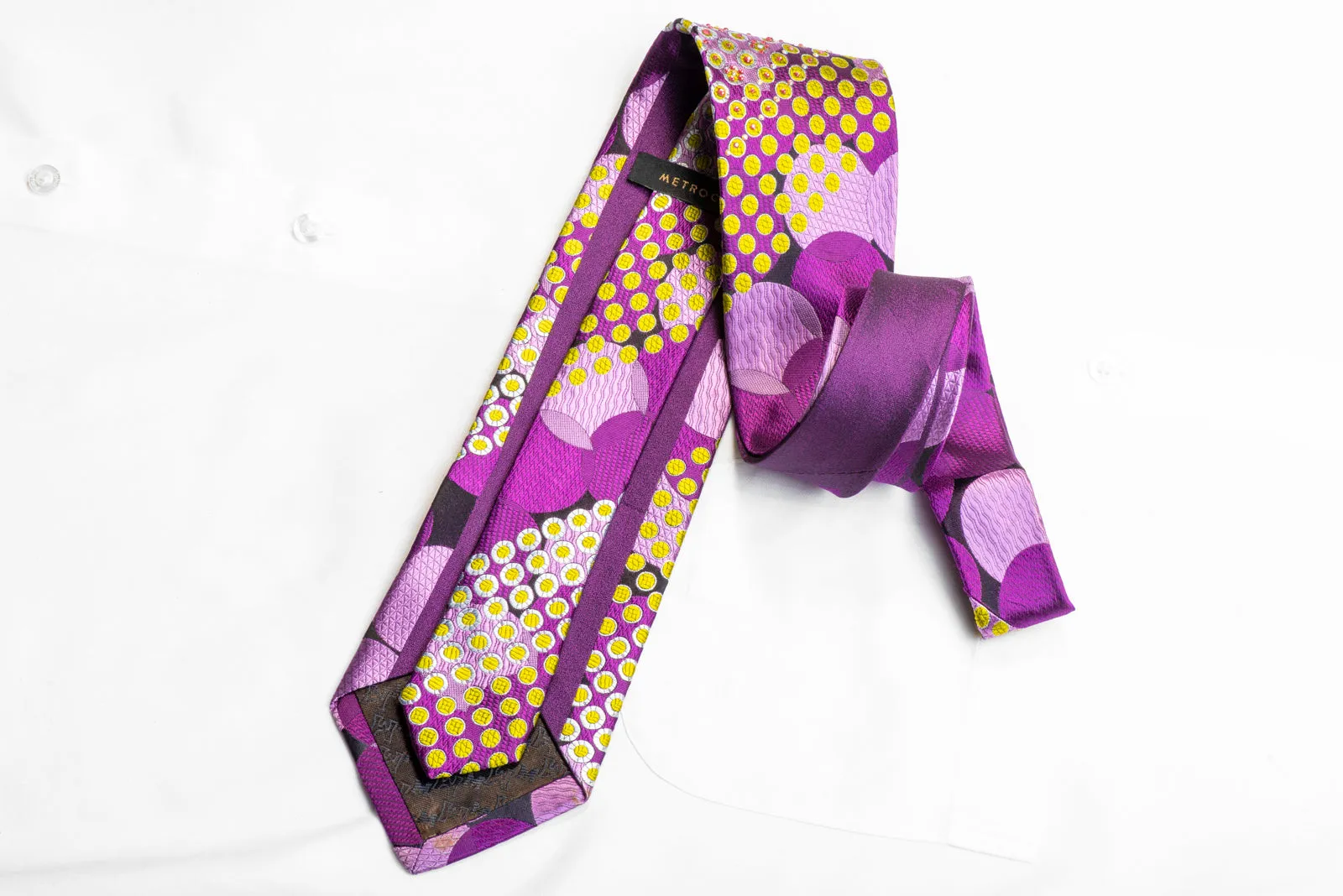 Metro City Rhinestone Silk Tie Green Purple Geometric Circles