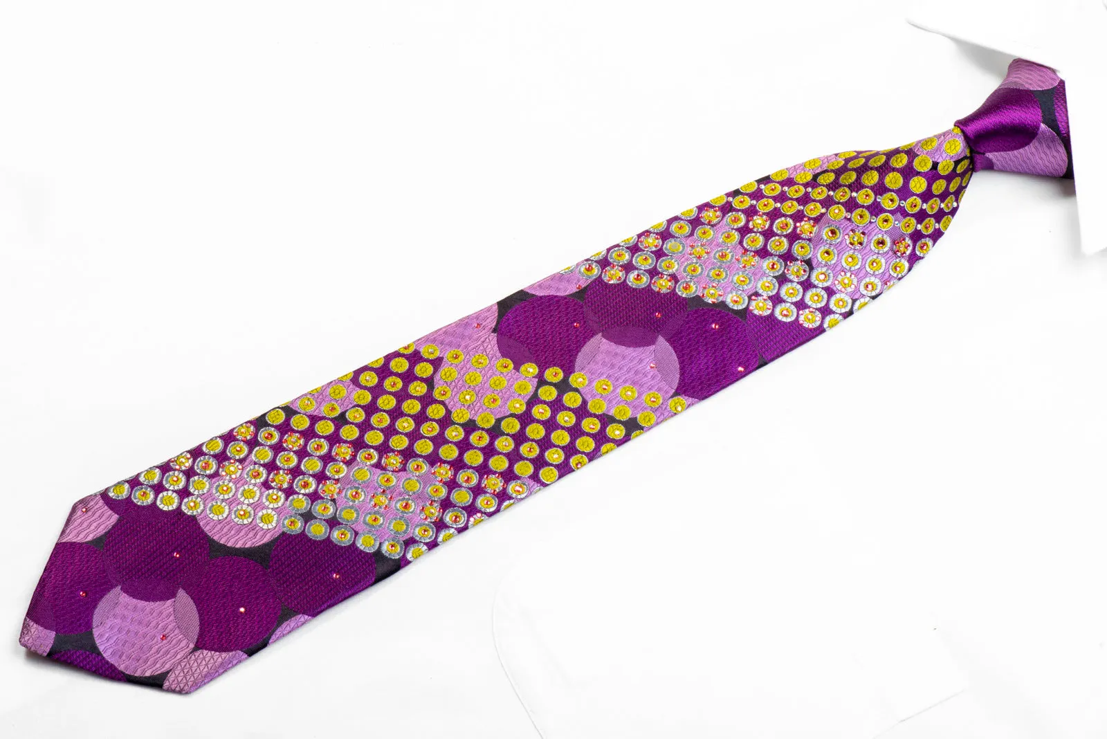 Metro City Rhinestone Silk Tie Green Purple Geometric Circles