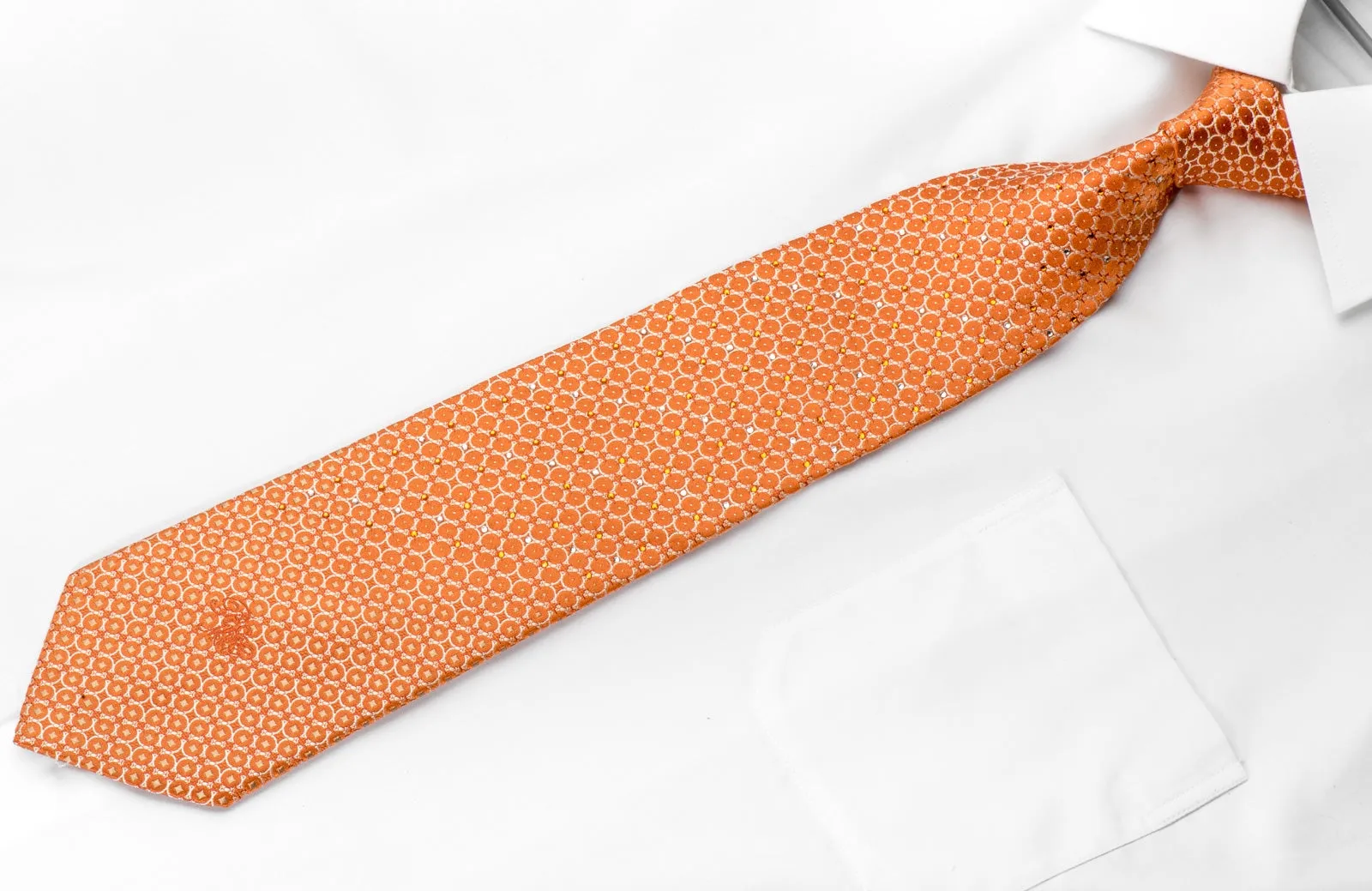 Nina Ricci Men's Silk Necktie Circles On Orange Sparkling With Crystal Rhinestones