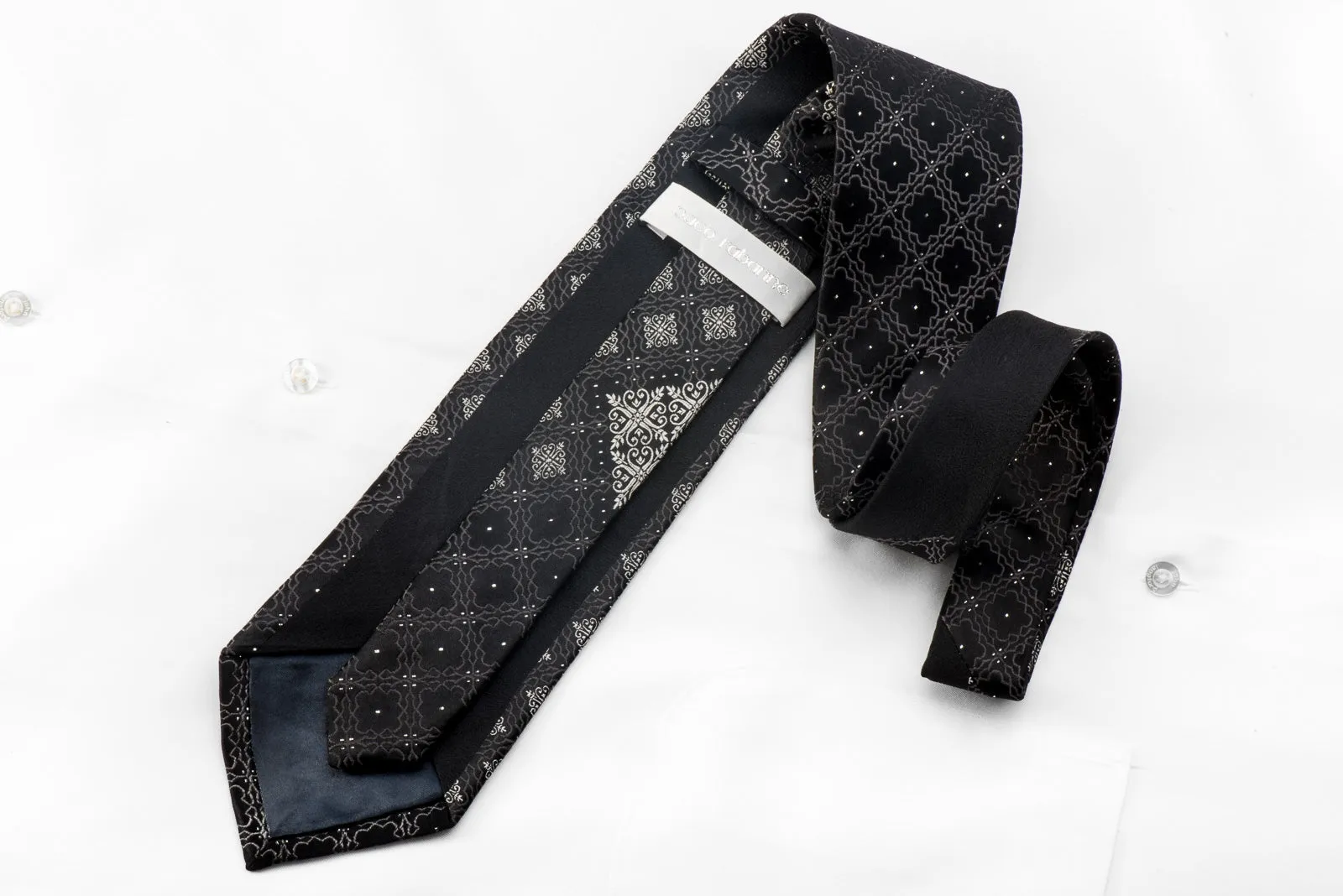 Paco Rabanne Men's Crystal Tie Silver Cartouche On Black With Silver Sparkles