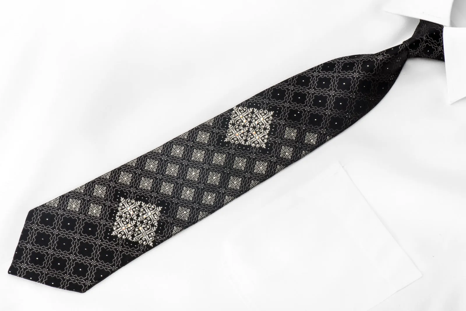 Paco Rabanne Men's Crystal Tie Silver Cartouche On Black With Silver Sparkles