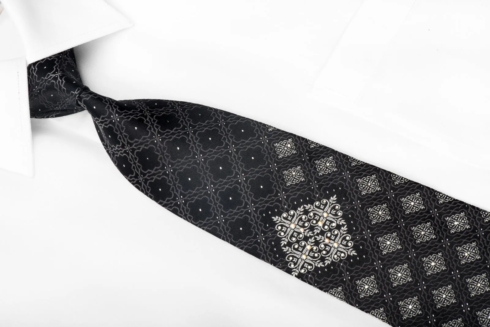Paco Rabanne Men's Crystal Tie Silver Cartouche On Black With Silver Sparkles