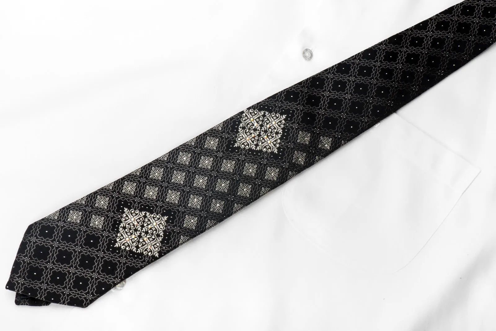 Paco Rabanne Men's Crystal Tie Silver Cartouche On Black With Silver Sparkles
