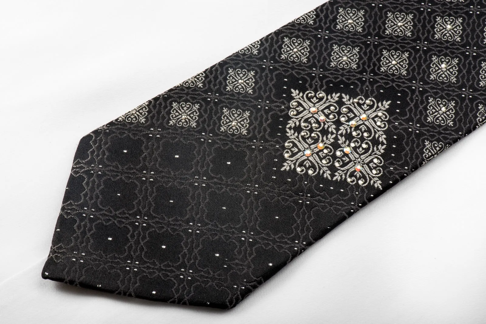 Paco Rabanne Men's Crystal Tie Silver Cartouche On Black With Silver Sparkles