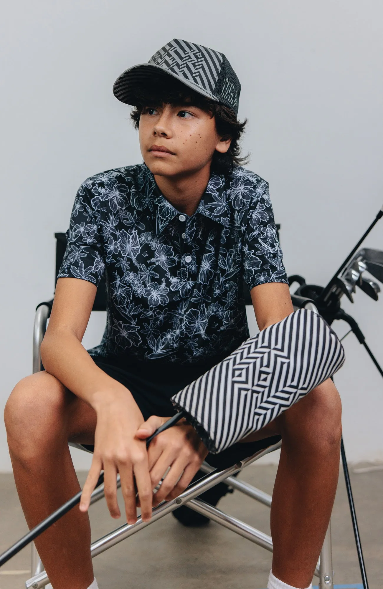 "Small Kine Sketchy Onyx" - OGA Youth Polo - Onyx Black