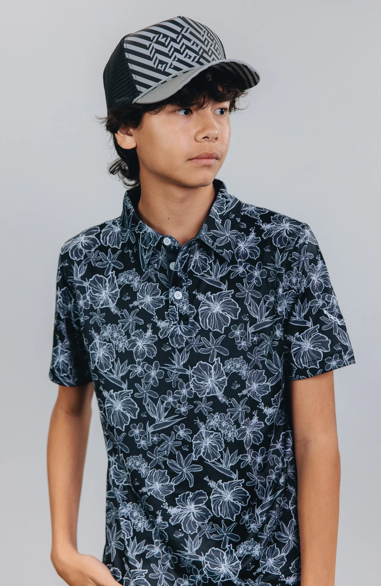 "Small Kine Sketchy Onyx" - OGA Youth Polo - Onyx Black