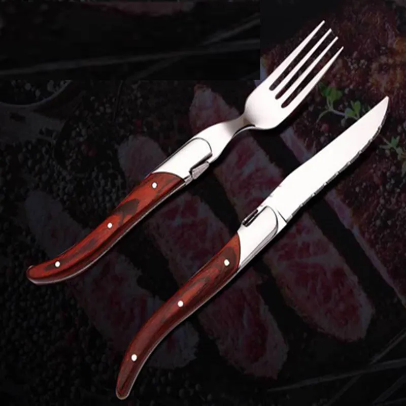 Red Wooden Handle Steak Steak Main Knife and Fork Western Tableware Knife and Fork Factory