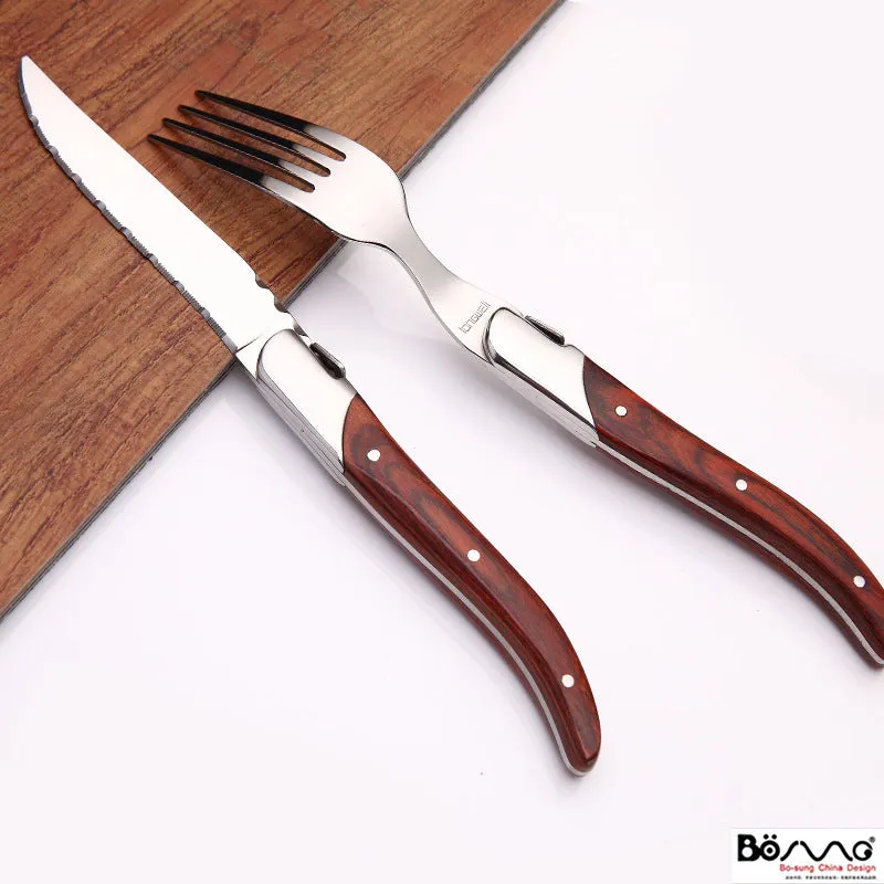 Red Wooden Handle Steak Steak Main Knife and Fork Western Tableware Knife and Fork Factory