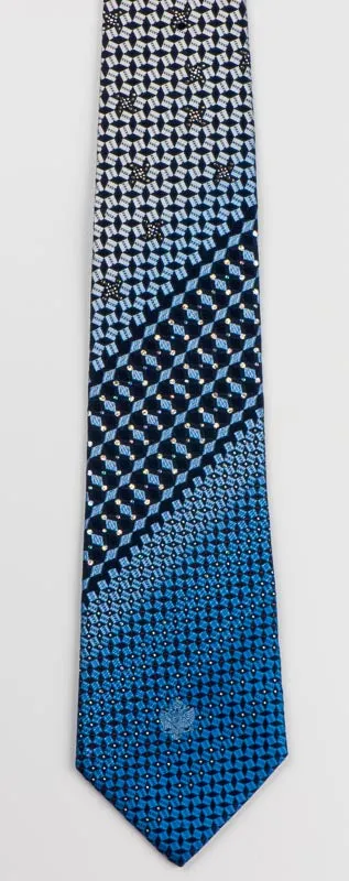Renoma Mens Rhinestone Tie Blue Silver Geometric Checks On Navy With Silver Sparkles