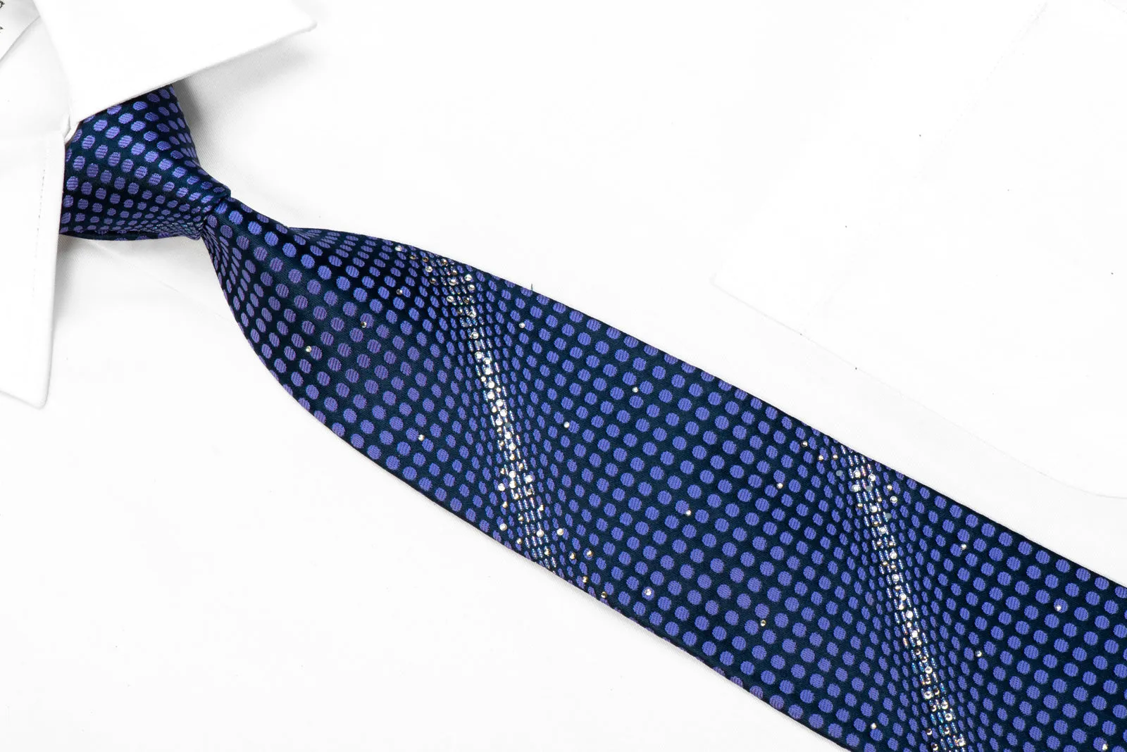 Renoma Rhinestone Silk Tie Blue Geometric On Navy With Sparkles