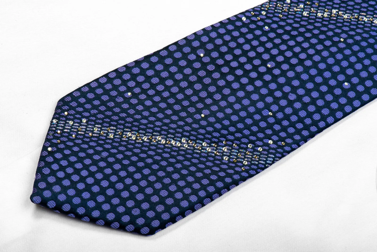 Renoma Rhinestone Silk Tie Blue Geometric On Navy With Sparkles