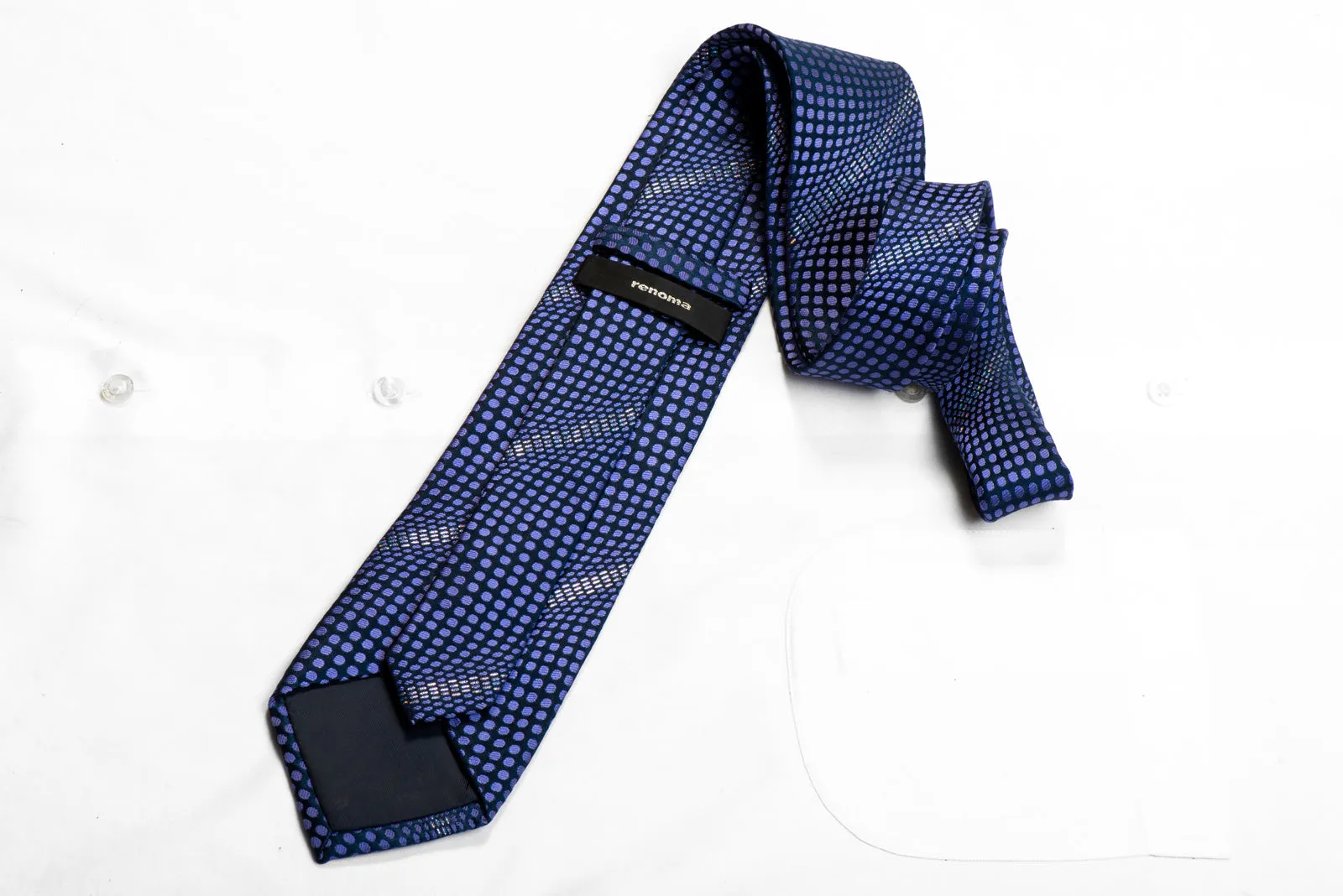 Renoma Rhinestone Silk Tie Blue Geometric On Navy With Sparkles