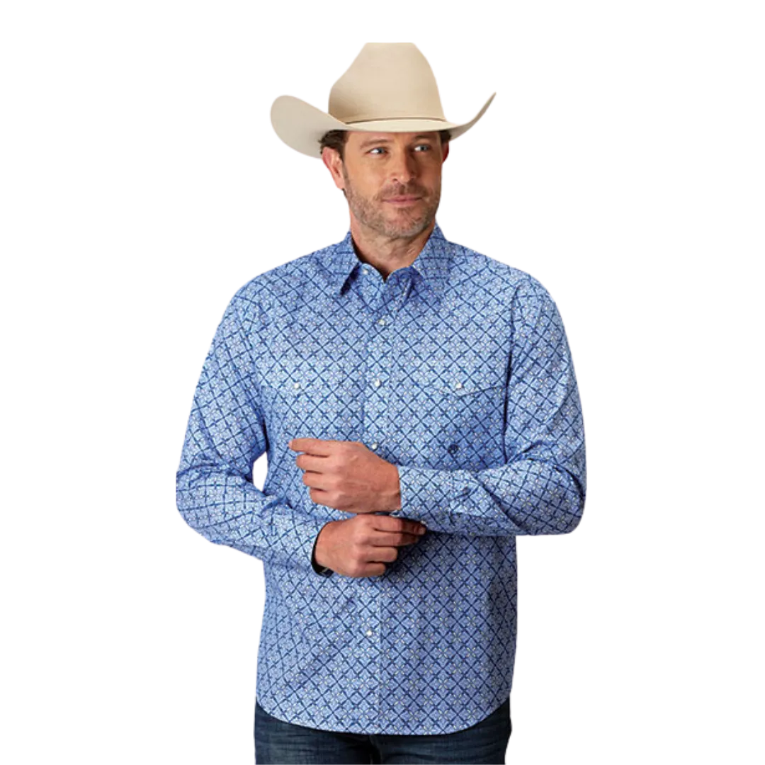 Roper Men's Snap Allover Blue Shirt