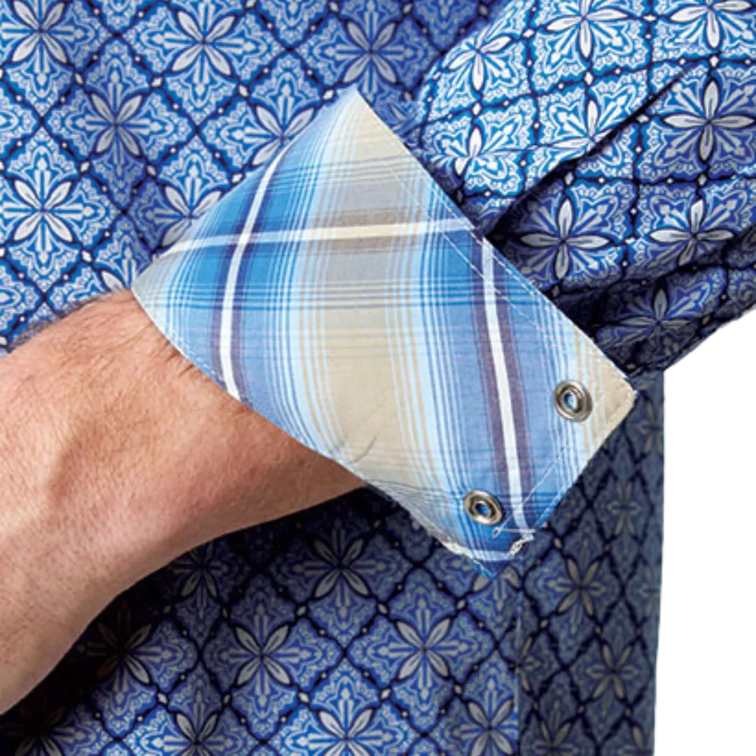 Roper Men's Snap Allover Blue Shirt