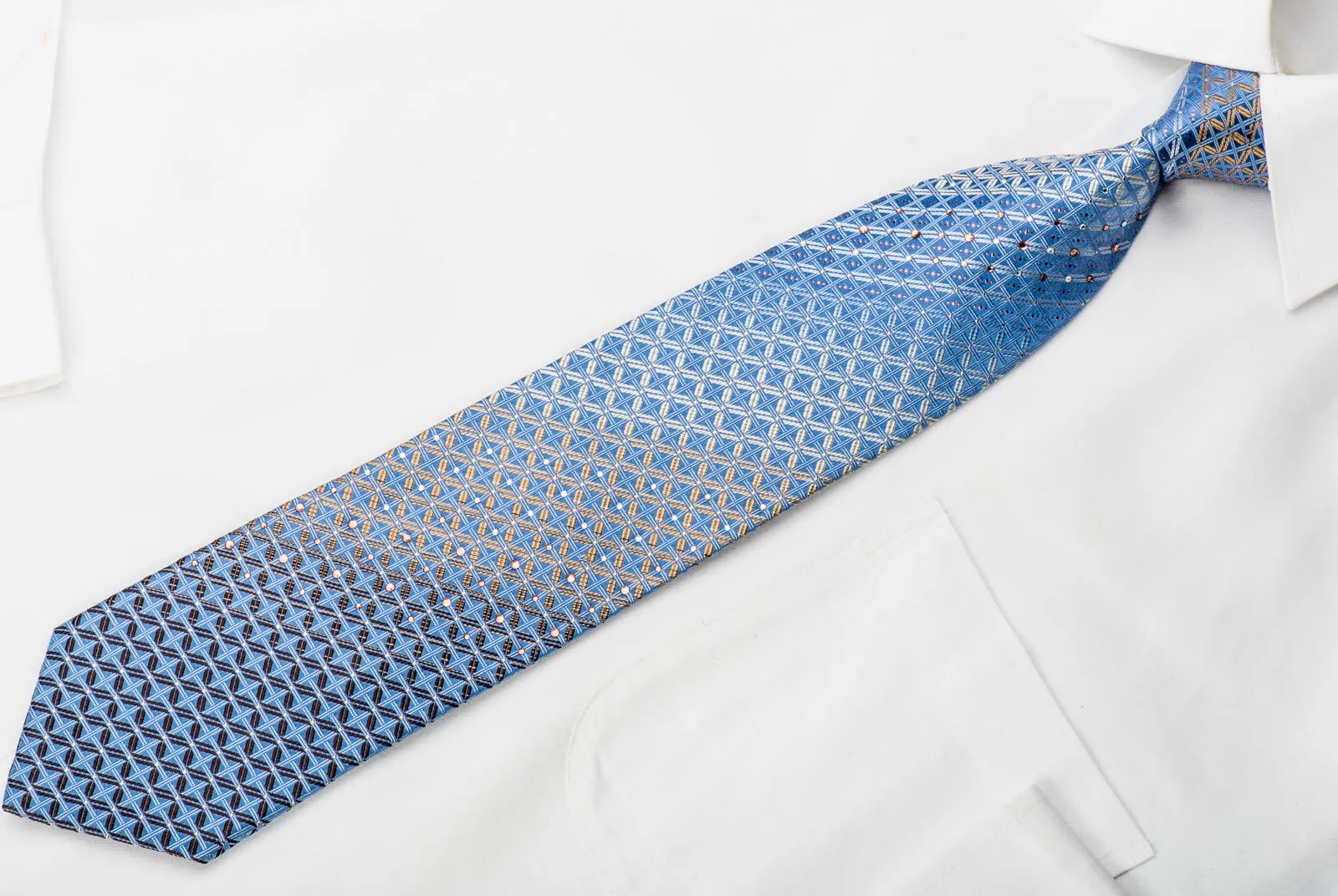 Royal Rhinestone Tie Trellis On Blue With Silver Sparkles