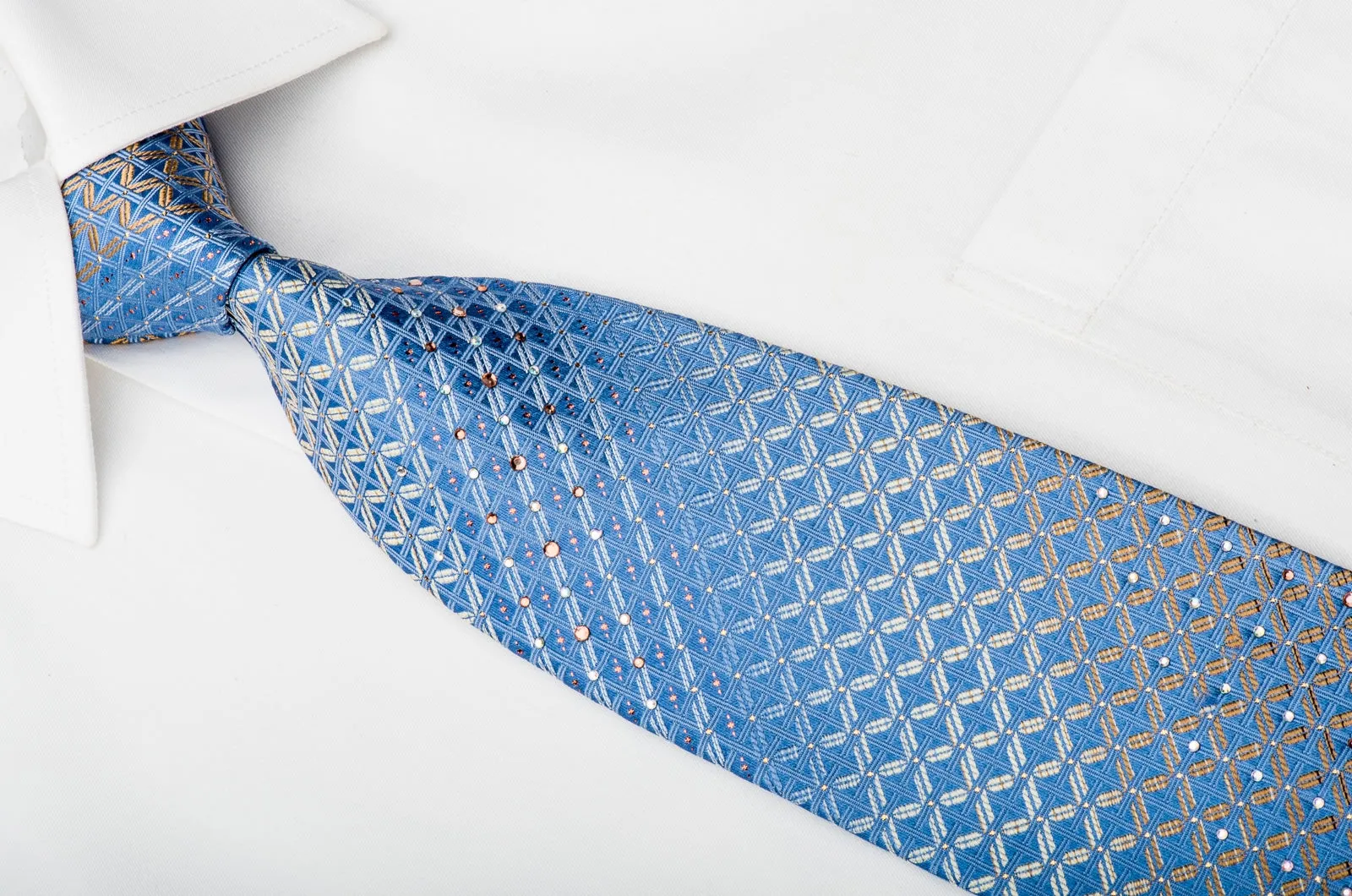 Royal Rhinestone Tie Trellis On Blue With Silver Sparkles