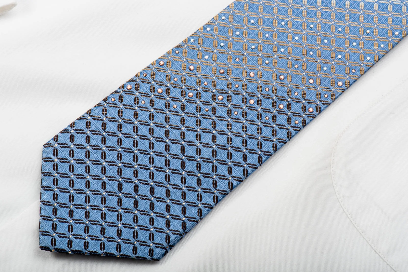 Royal Rhinestone Tie Trellis On Blue With Silver Sparkles