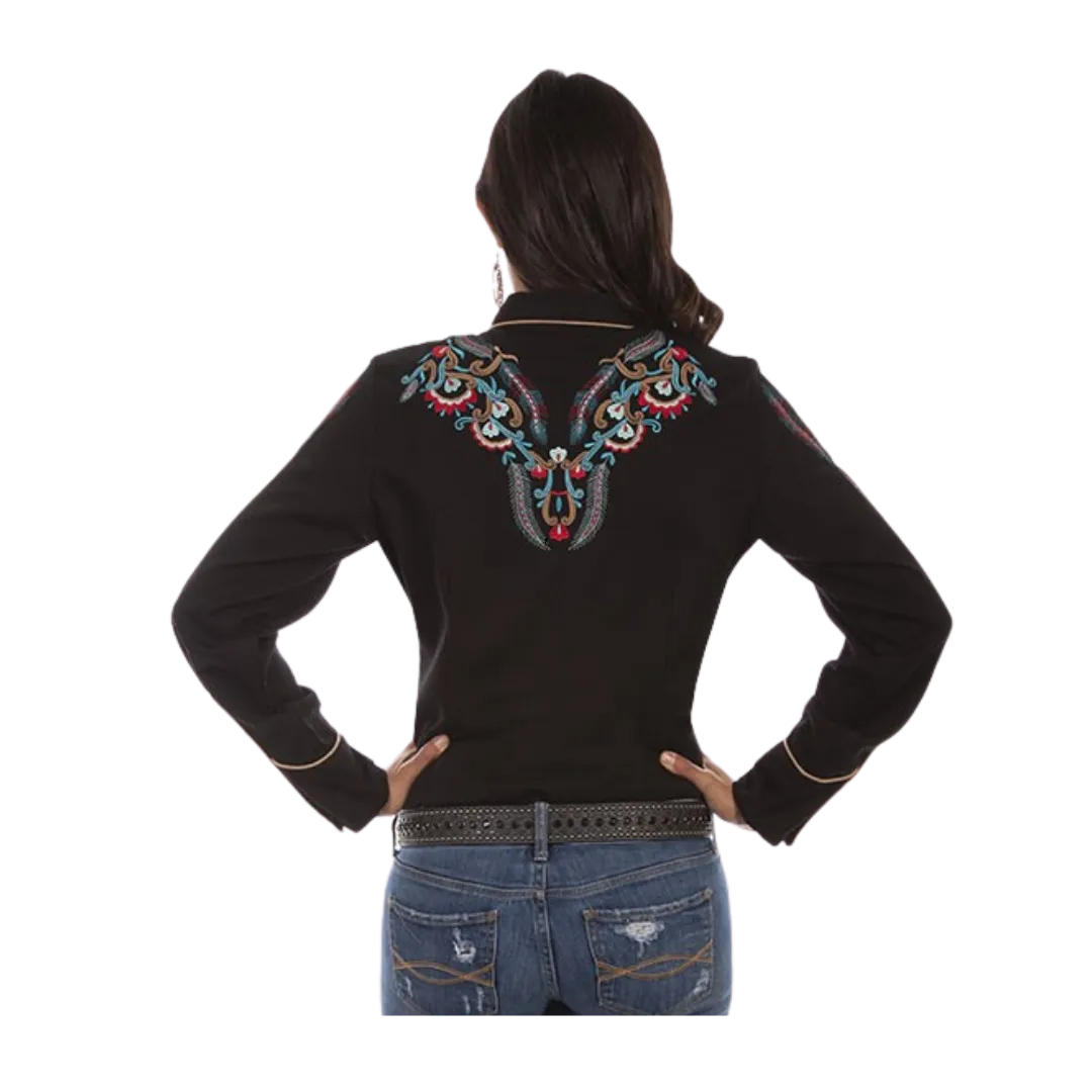 Scully Leather Women's Embroidered Western Black Shirt