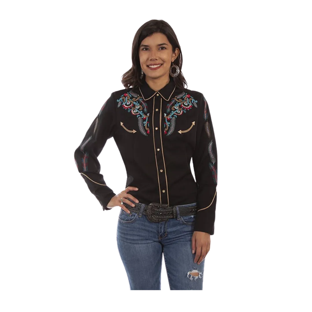 Scully Leather Women's Embroidered Western Black Shirt