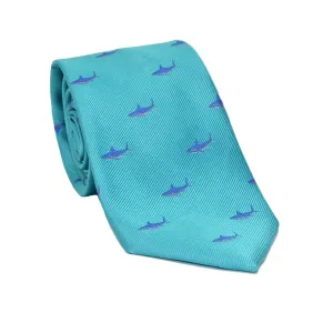 Shark Necktie - Blue on Aqua, Woven Silk
