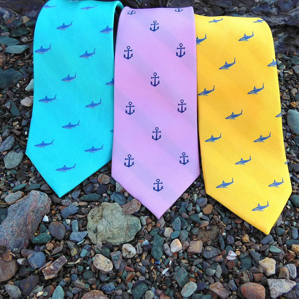 Shark Necktie - Blue on Aqua, Woven Silk