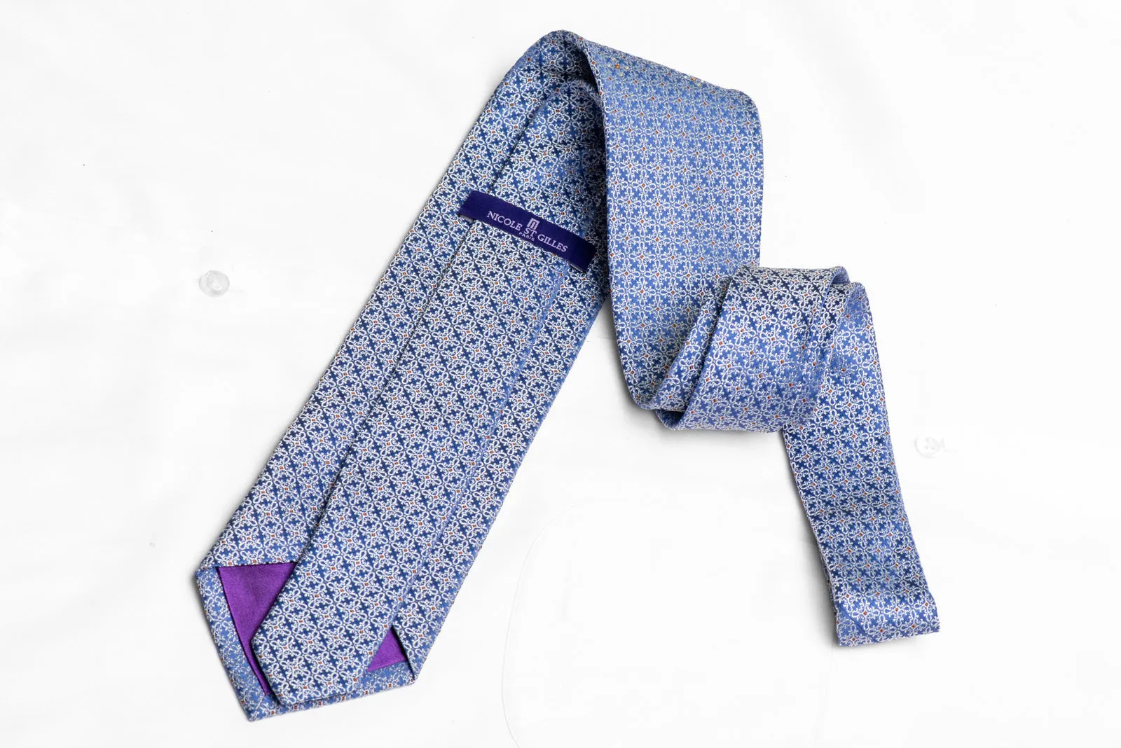 Silver Cartouche On Blue Rhinestone Necktie With Silver Sparkles
