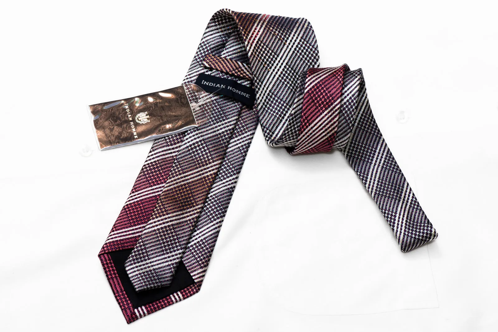Silver Orange Stripped On Navy Rhinestone Silk Necktie With Purple Sparkles