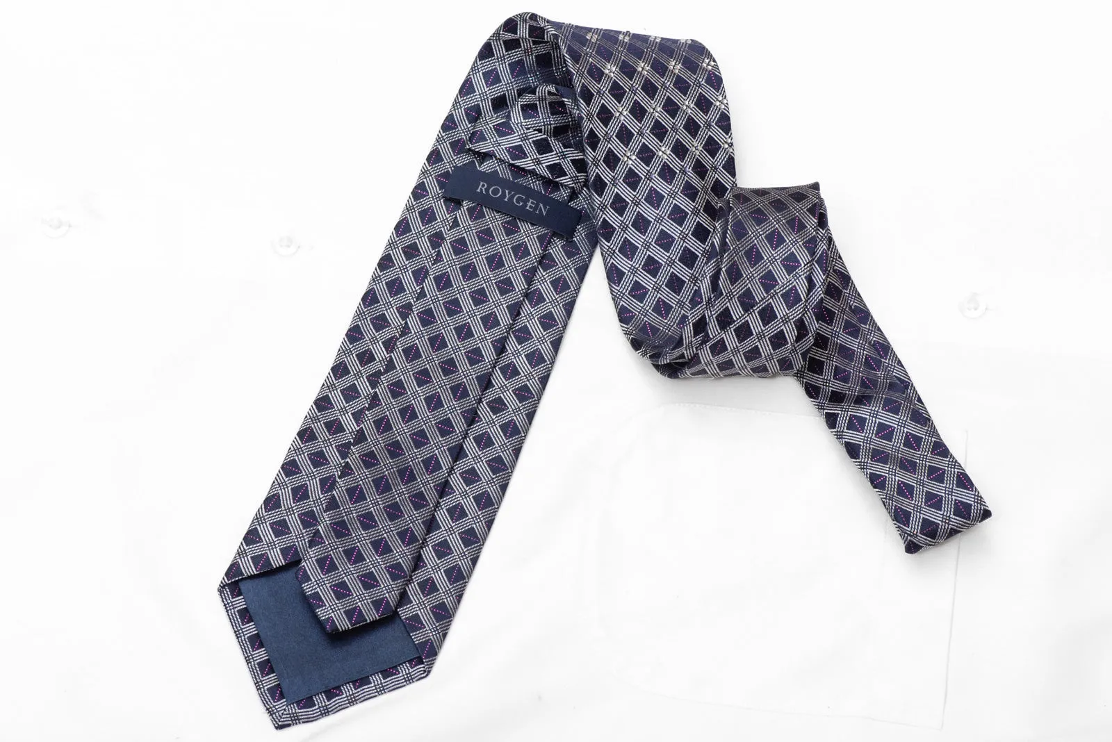 Silver Trellis On Navy Rhinestone Silk Tie With Purple Sparkles