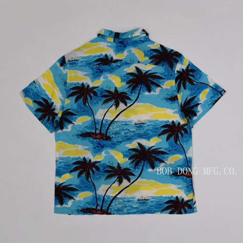 Sky Blue Ocean Hawaiian Shirts with Coconut Palm Sailboat Print