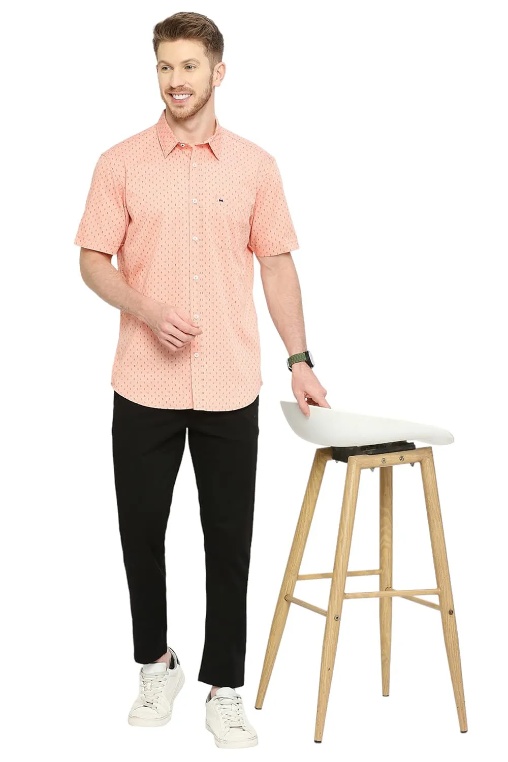 Slim Fit Cotton Polyester Cavalry Printed Halfsleeves Shirt