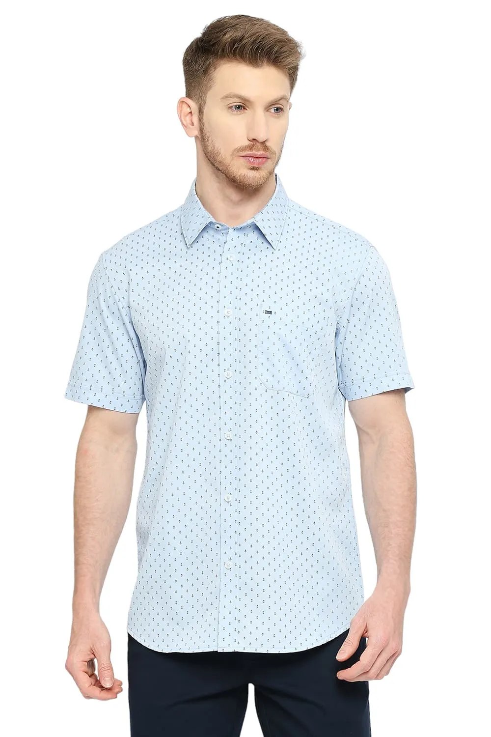 Slim Fit Cotton Polyester Cavalry Printed Halfsleeves Shirt